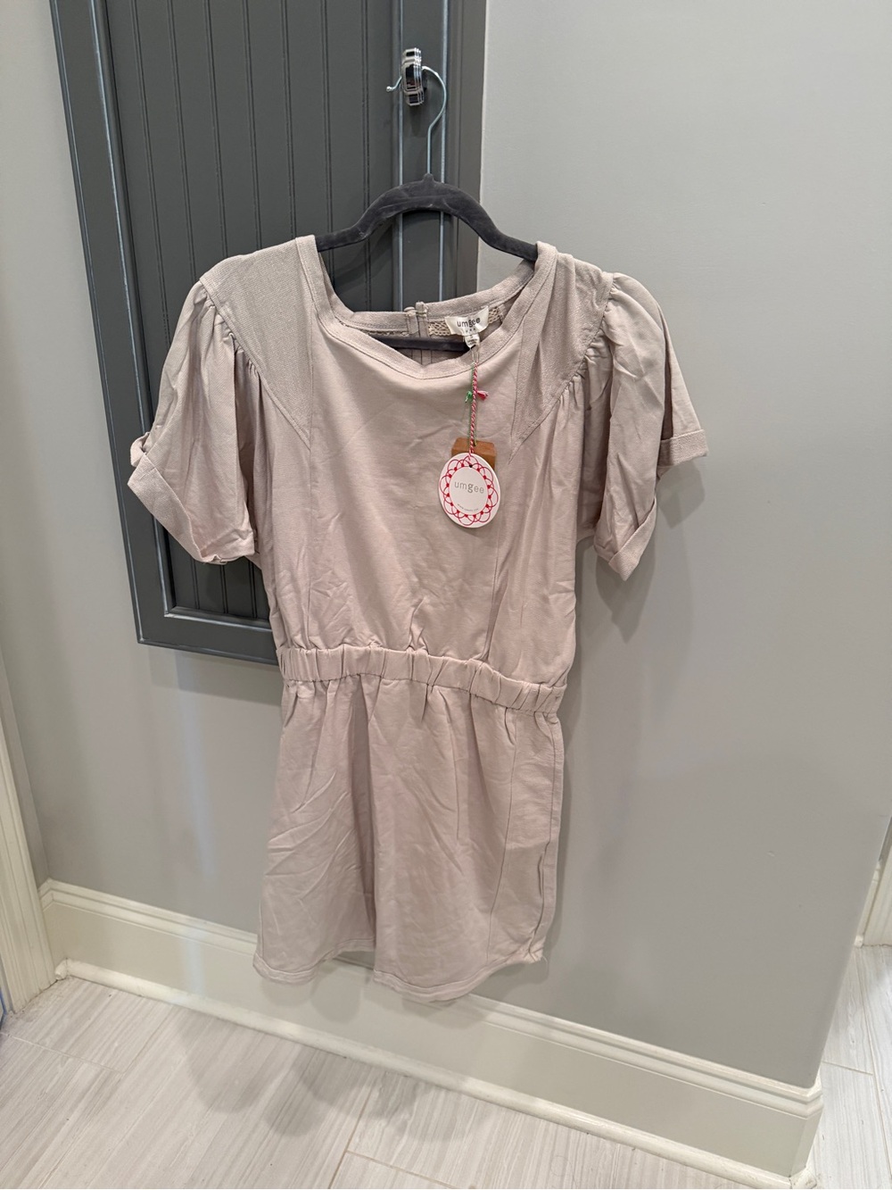 Umgee Taupe Short Sleeve Elastic-Waist Dress